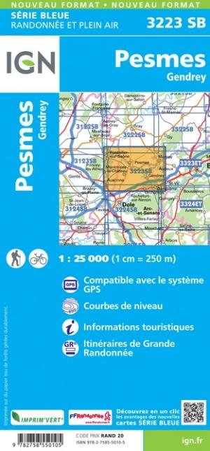 Carte de randonnée n° 3223 - Pesmes, Gendrey | IGN - Série Bleue carte de randonnée IGN