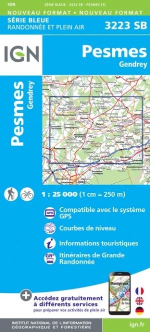 Carte de randonnée n° 3223 - Pesmes, Gendrey | IGN - Série Bleue carte pliée IGN 