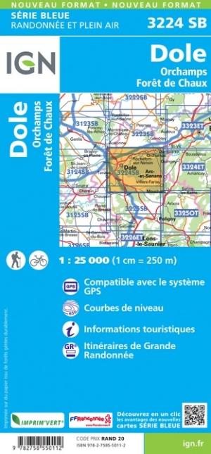Carte de randonnée n° 3224 - Dole, Orchamps, Forêt de Chaux | IGN - Série Bleue carte pliée IGN 