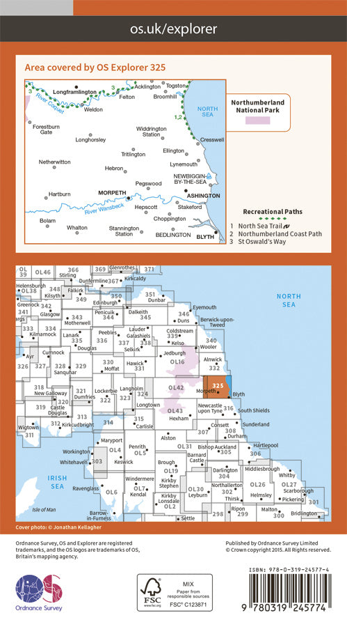 Carte de randonnée n° 325 - Morpeth, Blyth (Grande Bretagne) | Ordnance Survey - Explorer carte de randonnée Ordnance Survey Papier