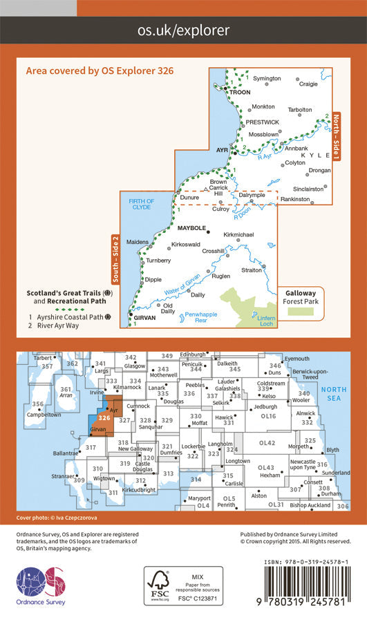 Carte de randonnée n° 326 - Ayr, Troon (Grande Bretagne) | Ordnance Survey - Explorer carte de randonnée Ordnance Survey Papier