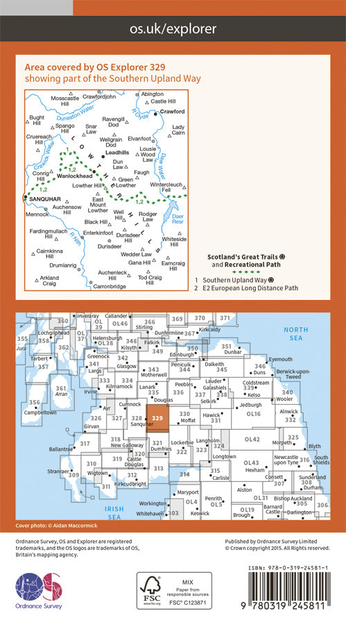 Carte de randonnée n° 329 - Lowther Hills, Sanquhar, Leadhills (Grande Bretagne) | Ordnance Survey - Explorer carte de randonnée Ordnance Survey Papier
