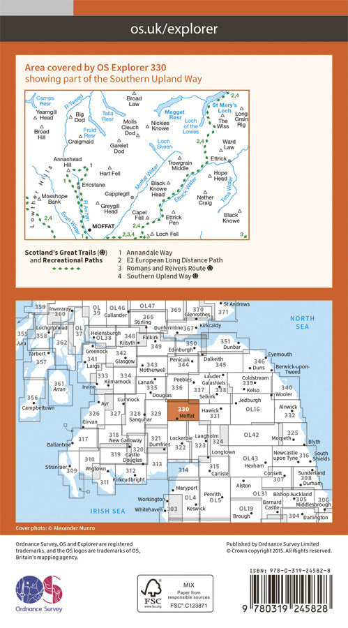 Carte de randonnée n° 330 - Moffat, St Mary's Loch (Grande Bretagne) | Ordnance Survey - Explorer carte de randonnée Ordnance Survey Papier