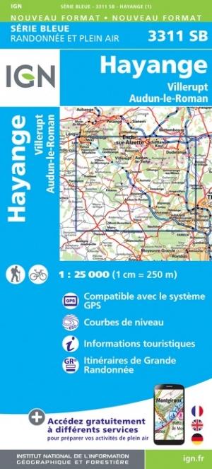 Carte de randonnée n° 3311 - Hayange, Villerupt, Audun-le-Roman | IGN - Série Bleue carte pliée IGN 