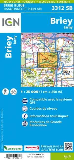 Carte de randonnée n° 3312 - Briey, Jarny | IGN - Série Bleue carte de randonnée IGN
