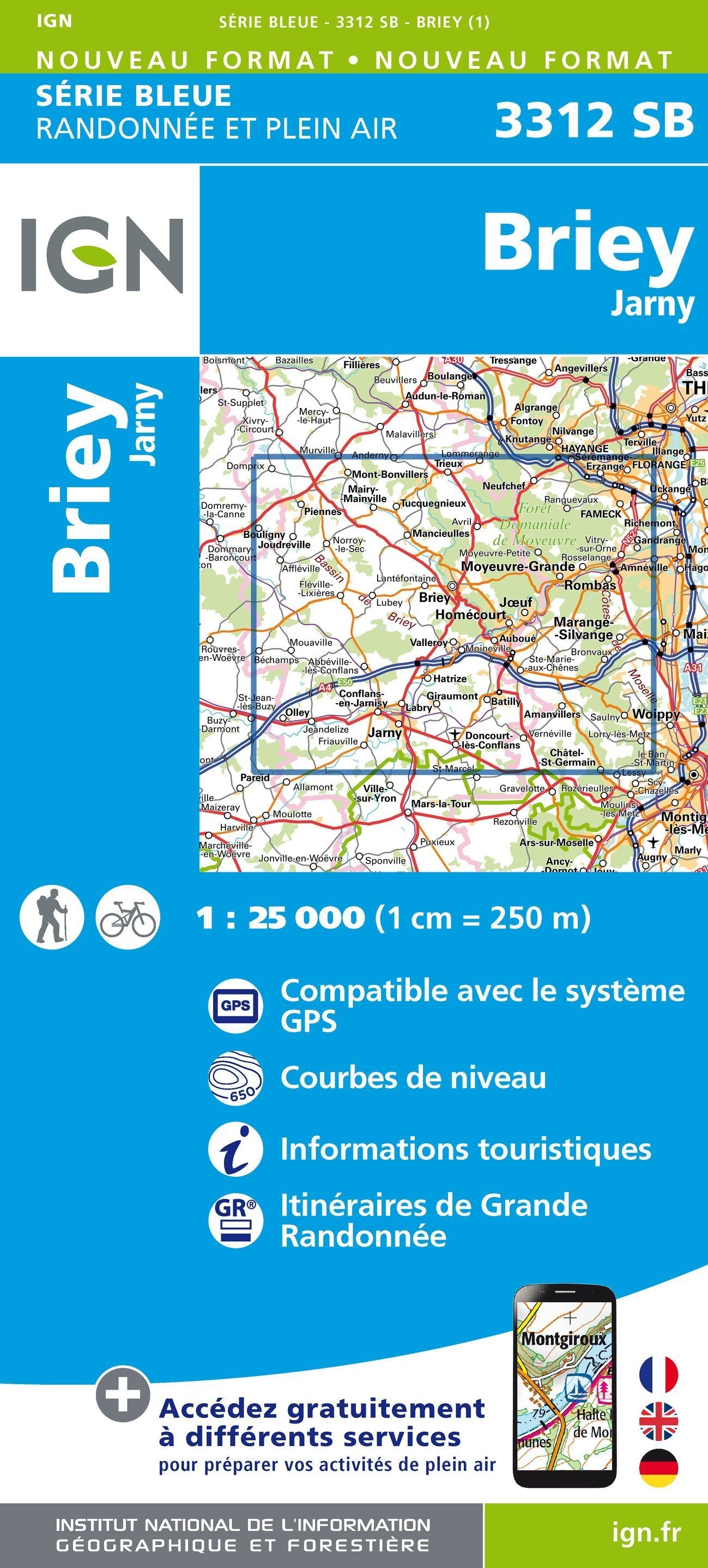 Carte de randonnée n° 3312 - Briey, Jarny | IGN - Série Bleue carte de randonnée IGN