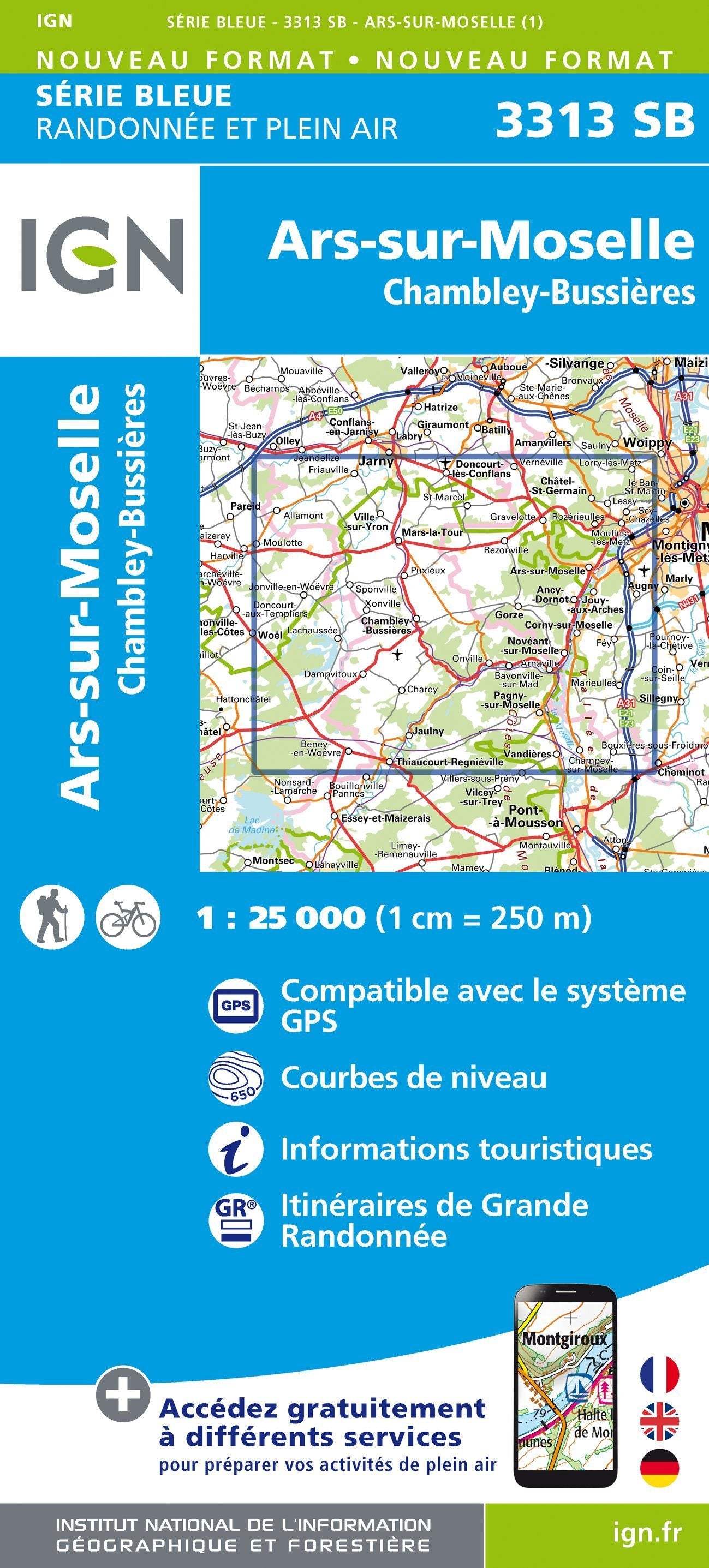 Carte de randonnée n° 3313 - Ars-sur-Moselle, Chambley-Bussières | IGN - Série Bleue carte de randonnée IGN Default Title