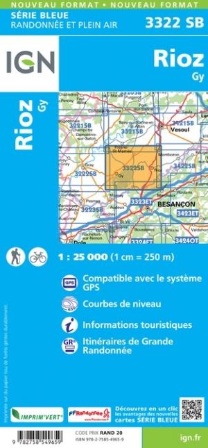 Carte de randonnée n° 3322 - Rioz, Gy | IGN - Série Bleue carte de randonnée IGN