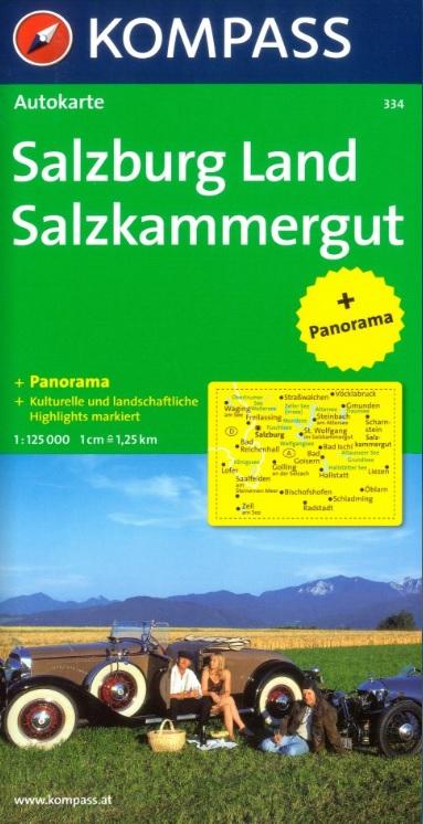 Carte de randonnée n° 334 - Salzburg Land, Salzkammergut panorama + carte routière (Autriche) | Kompass carte de randonnée Kompass Default Title