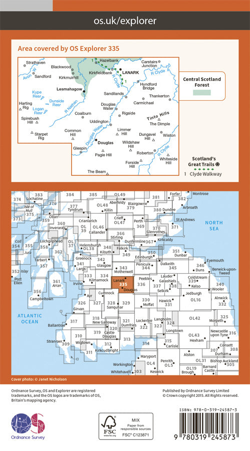 Carte de randonnée n° 335 - Lanark, Tinto Hills (Grande Bretagne) | Ordnance Survey - Explorer carte de randonnée Ordnance Survey Papier