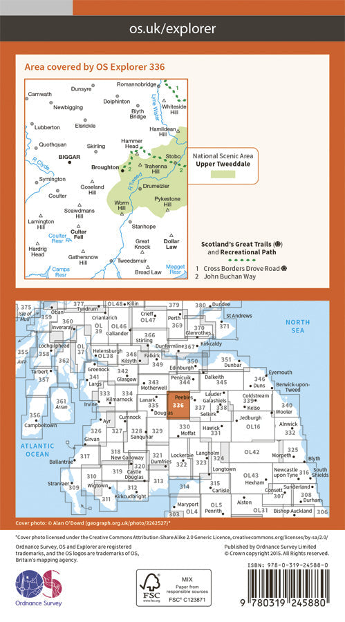 Carte de randonnée n° 336 - Biggar, Broughton (Grande Bretagne) | Ordnance Survey - Explorer carte de randonnée Ordnance Survey Papier