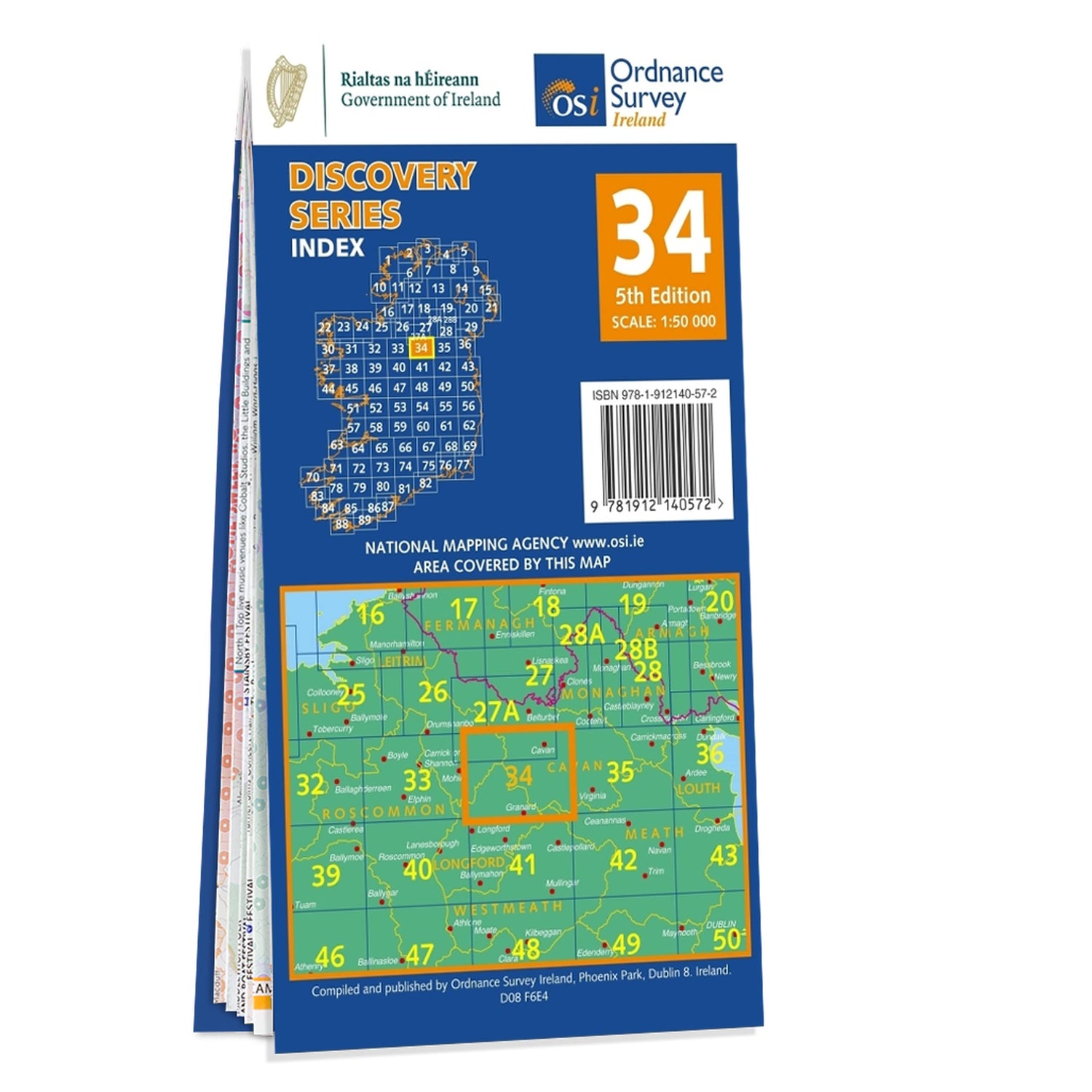 Carte de randonnée n° 34 - Cavan, Leitrim, Longford, Westmeath (Irlande) | Ordnance Survey - série Discovery carte de randonnée Ordnance Survey Ireland