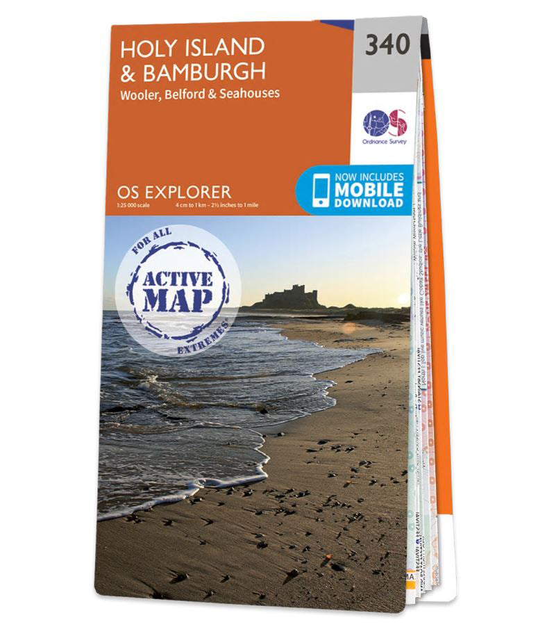 Carte de randonnée n° 340 - Holy Island, Bamburgh (Grande Bretagne) | Ordnance Survey - Explorer carte pliée Ordnance Survey Plastifiée 