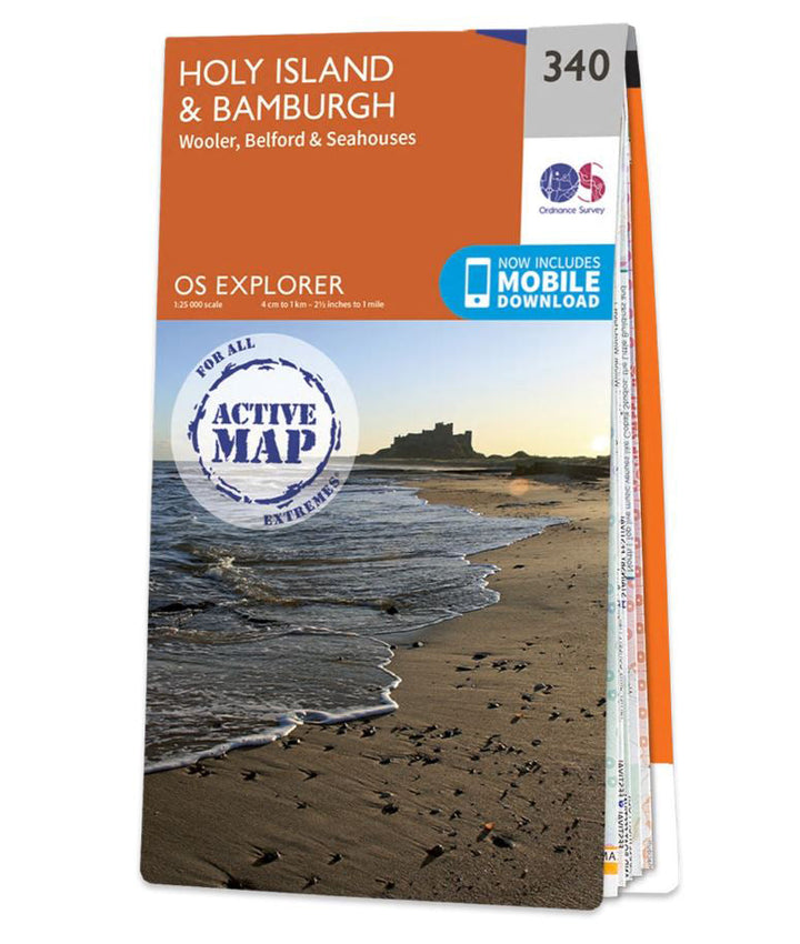 Carte de randonnée n° 340 - Holy Island, Bamburgh (Grande Bretagne) | Ordnance Survey - Explorer carte pliée Ordnance Survey Plastifiée 
