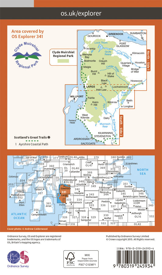 Carte de randonnée n° 341 - Greenock, Largs, Millport (Grande Bretagne) | Ordnance Survey - Explorer carte de randonnée Ordnance Survey Papier