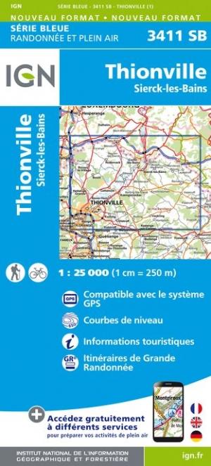Carte de randonnée n° 3411 - Thionville, Sierck-les-Bains | IGN - Série Bleue carte pliée IGN 