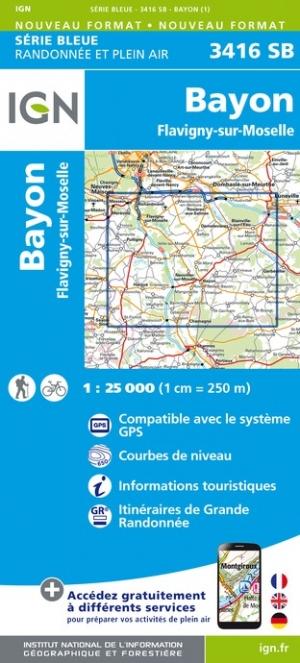 Carte de randonnée n° 3416 - Bayon, Flavigny-sur-Moselle | IGN - Série Bleue carte pliée IGN 