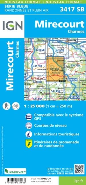 Carte de randonnée n° 3417 - Mirecourt, Charmes | IGN - Série Bleue carte de randonnée IGN
