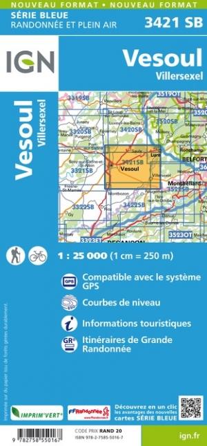 Carte de randonnée n° 3421 - Vesoul, Villersexel | IGN - Série Bleue carte de randonnée IGN