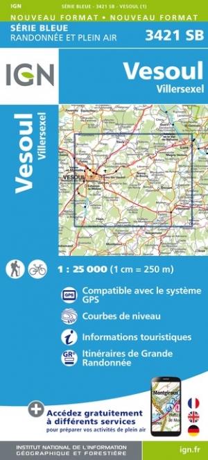 Carte de randonnée n° 3421 - Vesoul, Villersexel | IGN - Série Bleue carte de randonnée IGN