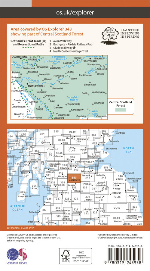 Carte de randonnée n° 343 - Motherwell, Coatbridge (Grande Bretagne) | Ordnance Survey - Explorer carte de randonnée Ordnance Survey Papier