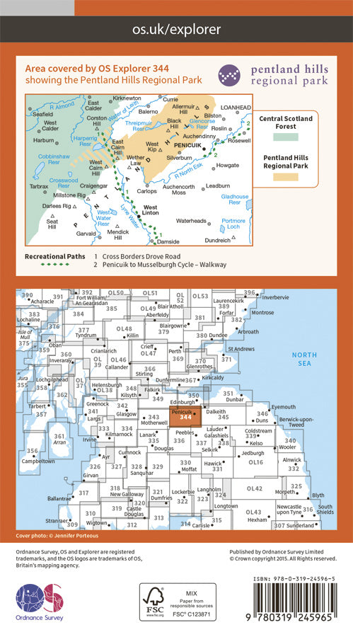 Carte de randonnée n° 344 - Pentland Hills (Grande Bretagne) | Ordnance Survey - Explorer carte de randonnée Ordnance Survey