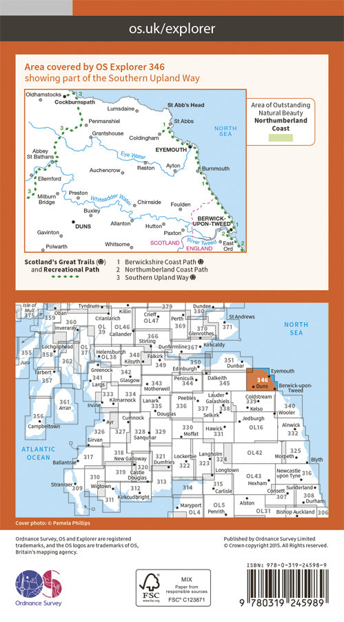 Carte de randonnée n° 346 - Berwick-upon-Tweed (Grande Bretagne) | Ordnance Survey - Explorer carte de randonnée Ordnance Survey