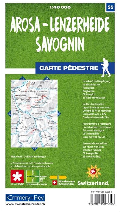 Carte de randonnée n° 35 - Arosa, Lenzerheide, Savognin (Suisse) | Kümmerly & Frey-1/40 000 carte pliée Kümmerly & Frey 