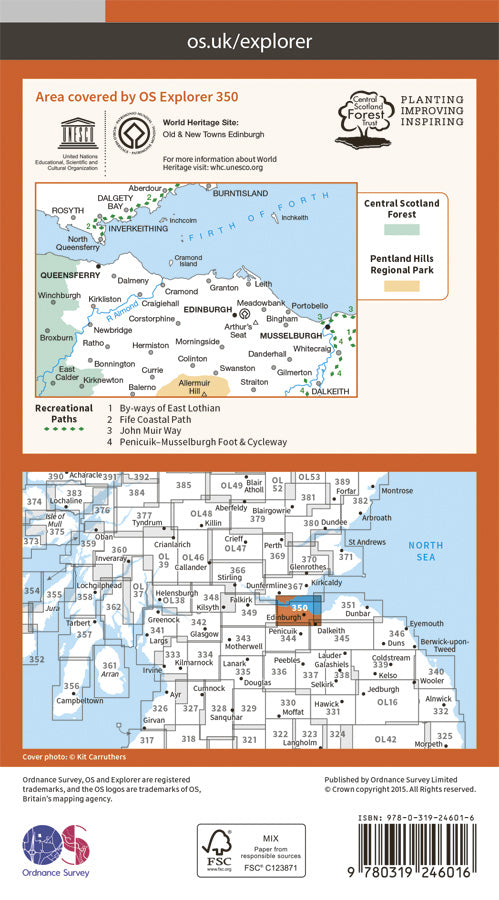 Carte de randonnée n° 350 - Edinburgh (Grande Bretagne) | Ordnance Survey - Explorer carte de randonnée Ordnance Survey