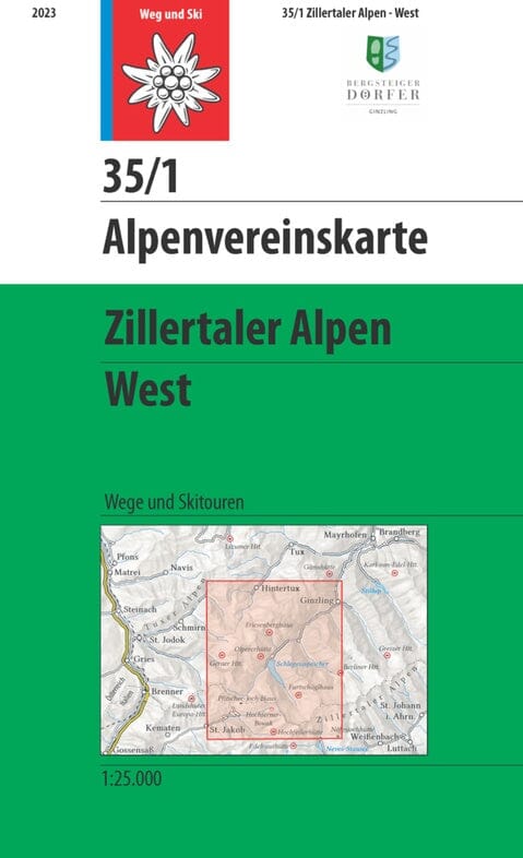 Carte de randonnée n° 35/1- Zillertaler Alpen West (Alpes autrichiennes) | Alpenverein carte de randonnée Alpenverein