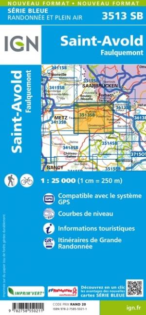 Carte de randonnée n° 3513 - Saint-Avold, Faulquemont | IGN - Série Bleue carte de randonnée IGN