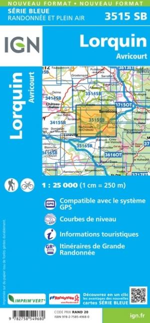 Carte de randonnée n° 3515 - Lorquin, Avricourt | IGN - Série Bleue carte pliée IGN 