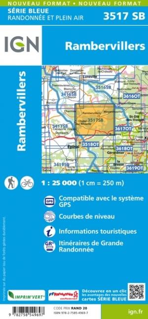 Carte de randonnée n° 3517 - Rambervillers | IGN - Série Bleue carte pliée IGN 