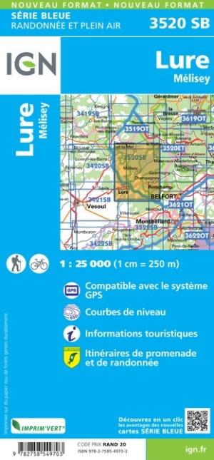 Carte de randonnée n° 3520 - Lure, Mélisey | IGN - Série Bleue carte de randonnée IGN