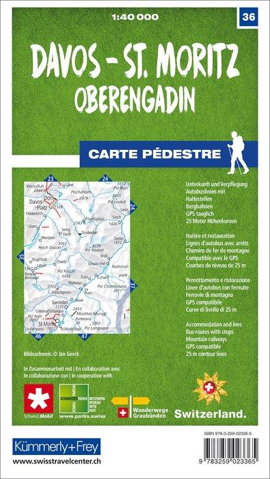 Carte de randonnée n° 36 - Davos, St. Moritz, Oberengadin (Suisse) | Kümmerly & Frey-1/40 000 carte de randonnée Kümmerly & Frey