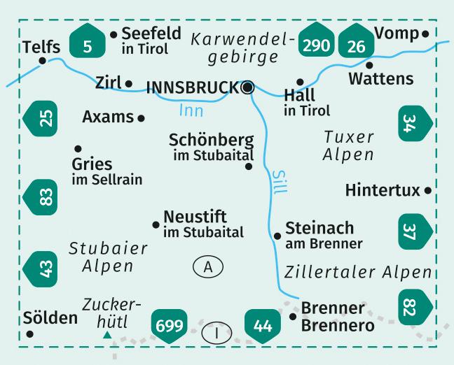 Carte de randonnée n° 36 - Innsbruck, Brenner (Tyrol, Autriche) | Kompass carte de randonnée Kompass