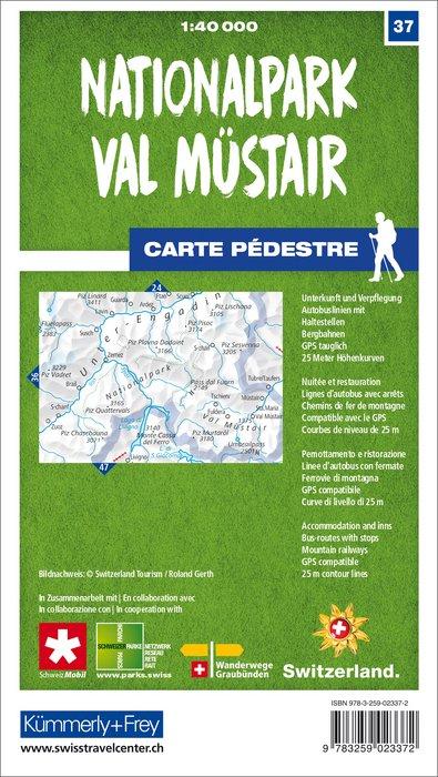 Carte de randonnée n° 37 - Nationalpark Val Müstair (Suisse) | Kümmerly & Frey-1/40 000 carte pliée Kümmerly & Frey 