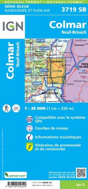 Carte de randonnée n° 3719 - Colmar, Neuf-Brisach | IGN - Série Bleue carte de randonnée IGN
