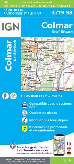 Carte de randonnée n° 3719 - Colmar, Neuf-Brisach | IGN - Série Bleue carte pliée IGN 