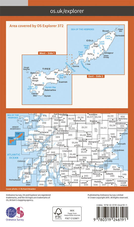 Carte de randonnée n° 372 - Coll, Tiree (Grande Bretagne) | Ordnance Survey - Explorer carte de randonnée Ordnance Survey Papier