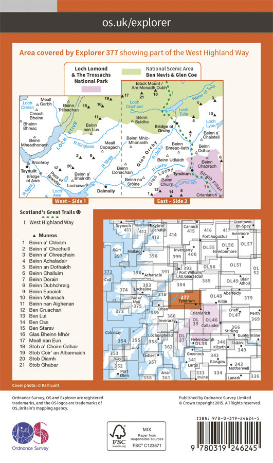 Carte de randonnée n° 377 - Loch Etive, Glen Orchy (Grande Bretagne) | Ordnance Survey - Explorer carte de randonnée Ordnance Survey