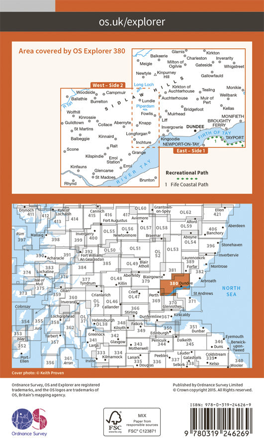 Carte de randonnée n° 380 - Dundee, Sidlaw Hills (Grande Bretagne) | Ordnance Survey - Explorer carte de randonnée Ordnance Survey Papier