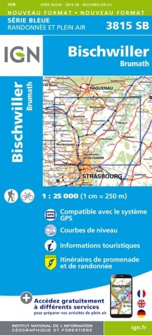 Carte de randonnée n° 3815 - Bischwiller, Brumath | IGN - Série Bleue carte pliée IGN 