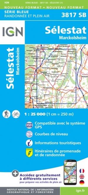 Carte de randonnée n° 3817 - Sélestat, Marckolsheim | IGN - Série Bleue carte pliée IGN 