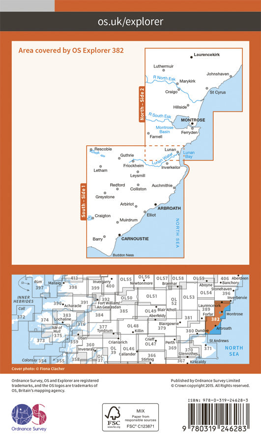 Carte de randonnée n° 382 - Arbroath, Montrose, Carnoustie (Grande Bretagne) | Ordnance Survey - Explorer carte de randonnée Ordnance Survey Papier