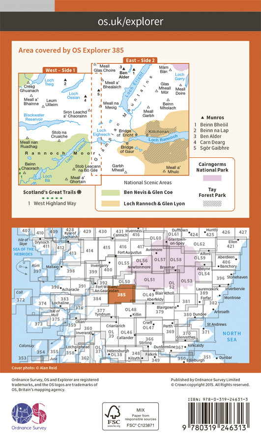 Carte de randonnée n° 385 - Rannoch Moor, Ben Alder (Grande Bretagne) | Ordnance Survey - Explorer carte de randonnée Ordnance Survey