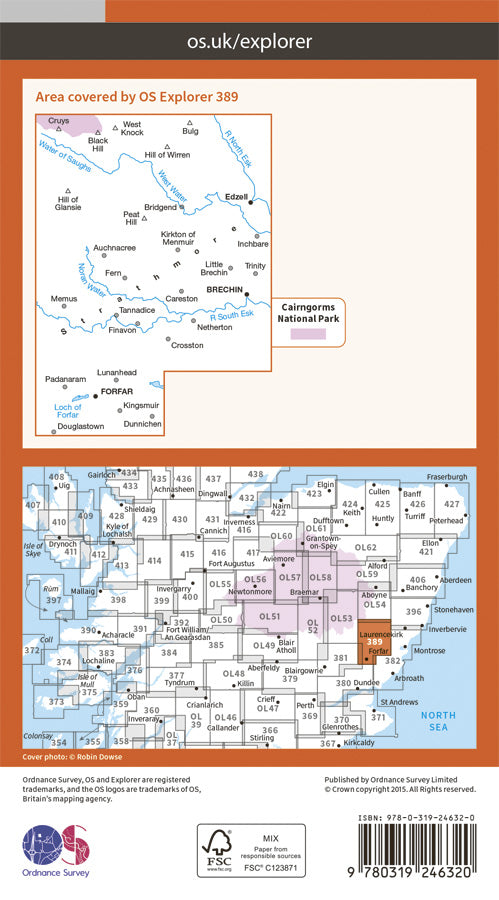 Carte de randonnée n° 389 - Forfar, Brechin, Edzell (Grande Bretagne) | Ordnance Survey - Explorer carte de randonnée Ordnance Survey Papier