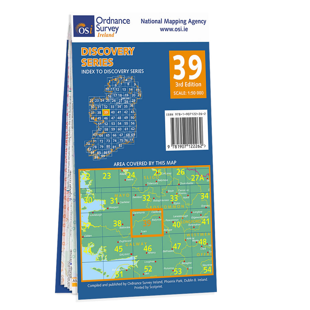 Carte de randonnée n° 39 - Galway, Mayo, Roscommon (Irlande) | Ordnance Survey - série Discovery carte pliée Ordnance Survey Ireland 