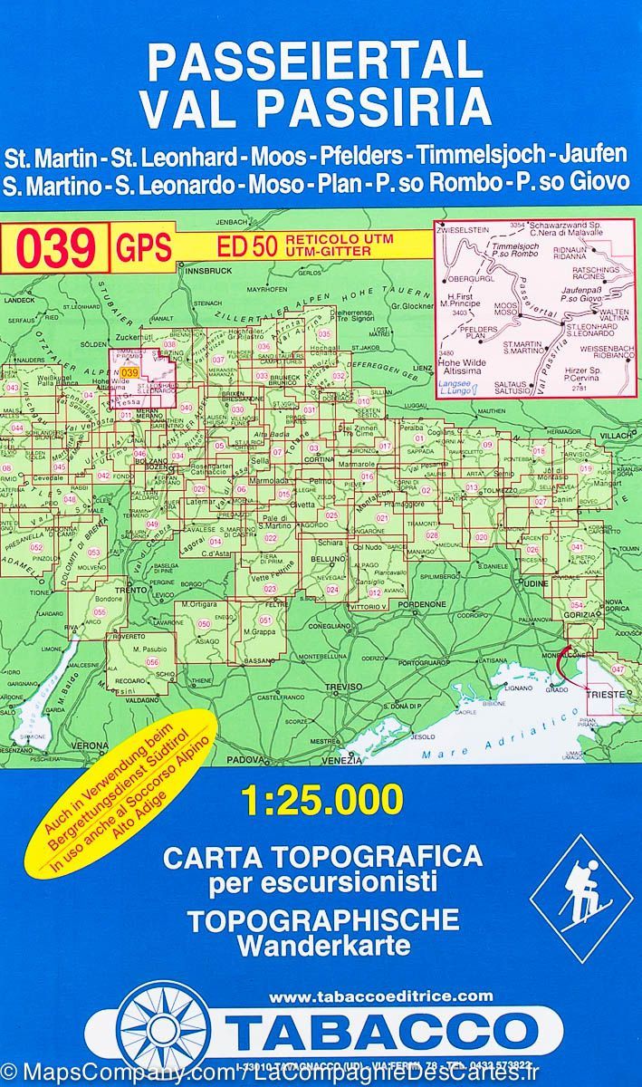 Carte de randonnée n° 39 - Val Passiria (Italie) | Tabacco carte de randonnée Tabacco