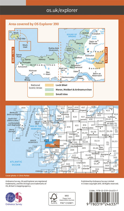 Carte de randonnée n° 390 - Ardnamurchan (Grande Bretagne) | Ordnance Survey - Explorer carte pliée Ordnance Survey Papier 